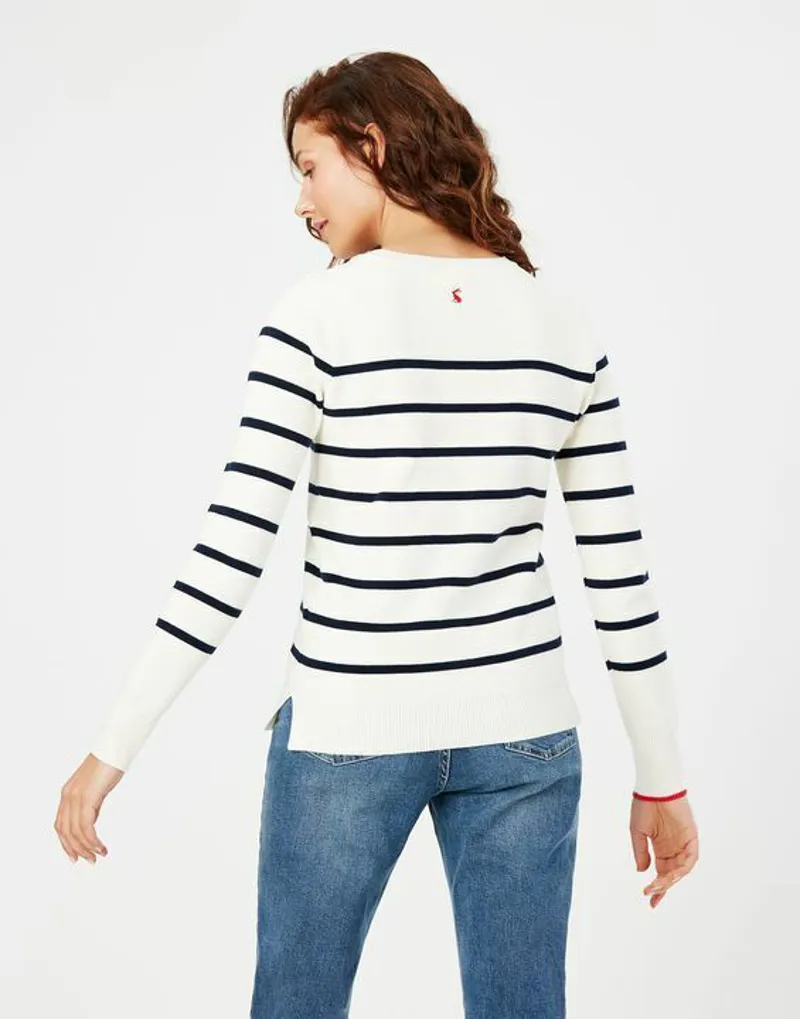 Joules Ladies Portlow Cream Stripe Jumper with Button Shoulder-2